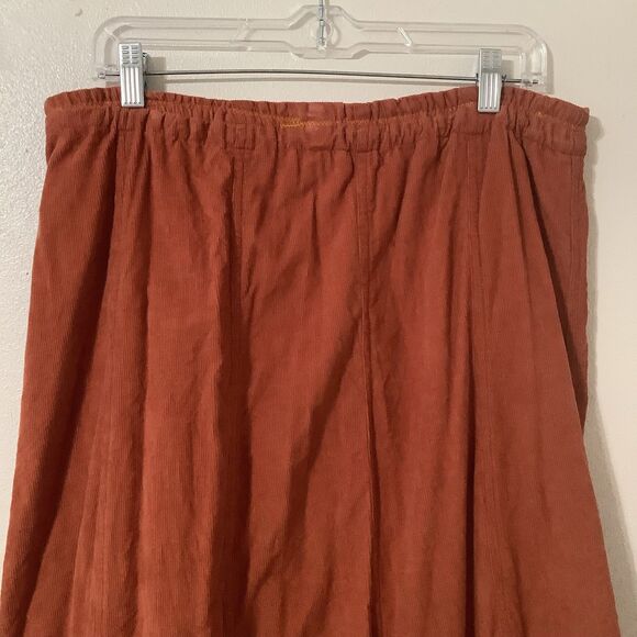 Vintage Orange Corduroy Cotton Festival Boho Hippie Pleated Ruffle Maxi Skirt M - Picture 5 of 8